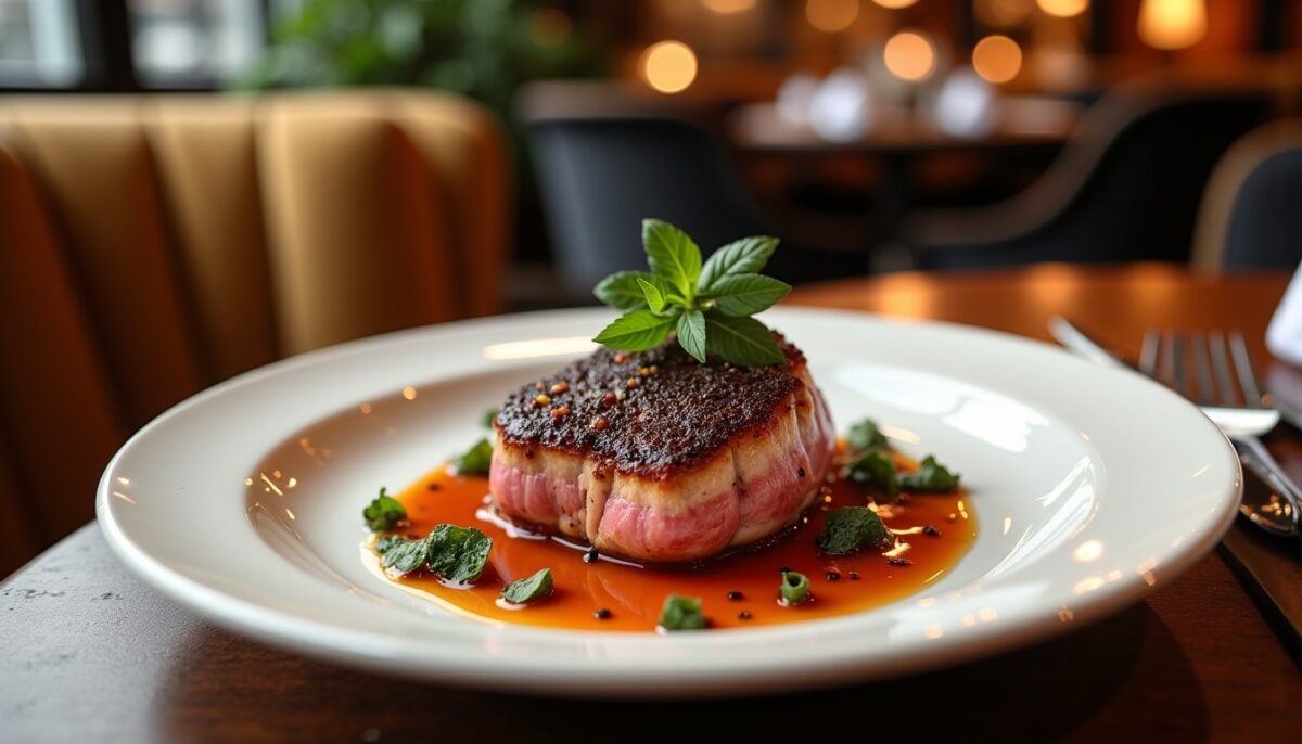 Magret de canard nappé d'une savoureuse sauce au poivre