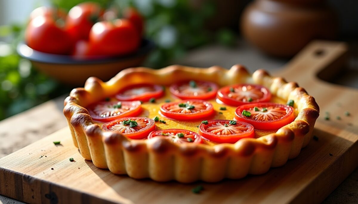 La recette du Sud-Ouest : Tarte fine à la tomate et moutarde sur pâte feuilletée La recette du Sud-Ouest : Tarte fine à la tomate et moutarde sur pâte feuilletée