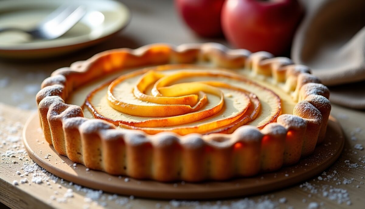 Délicieuse tarte aux pommes garnie d'une onctueuse crème d'amande : recette simple et gourmande